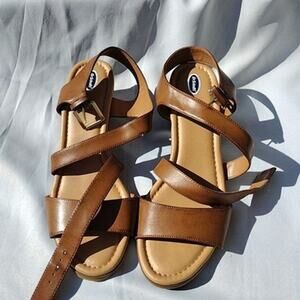 Dr. Scholl's Sandals Womens Size 10M Brown Strappy Low Wedge Comfort Shoes